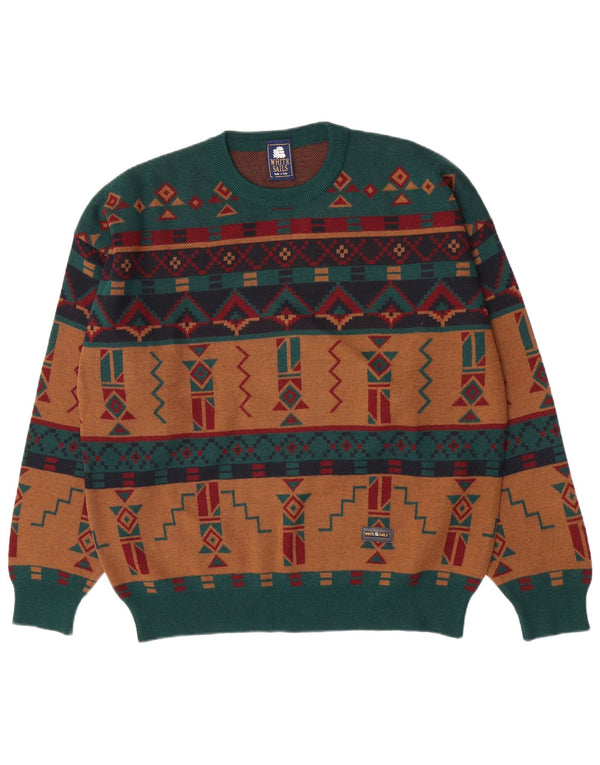 Maglione girocollo da uomo White Sails grande motivo geometrico multicolore