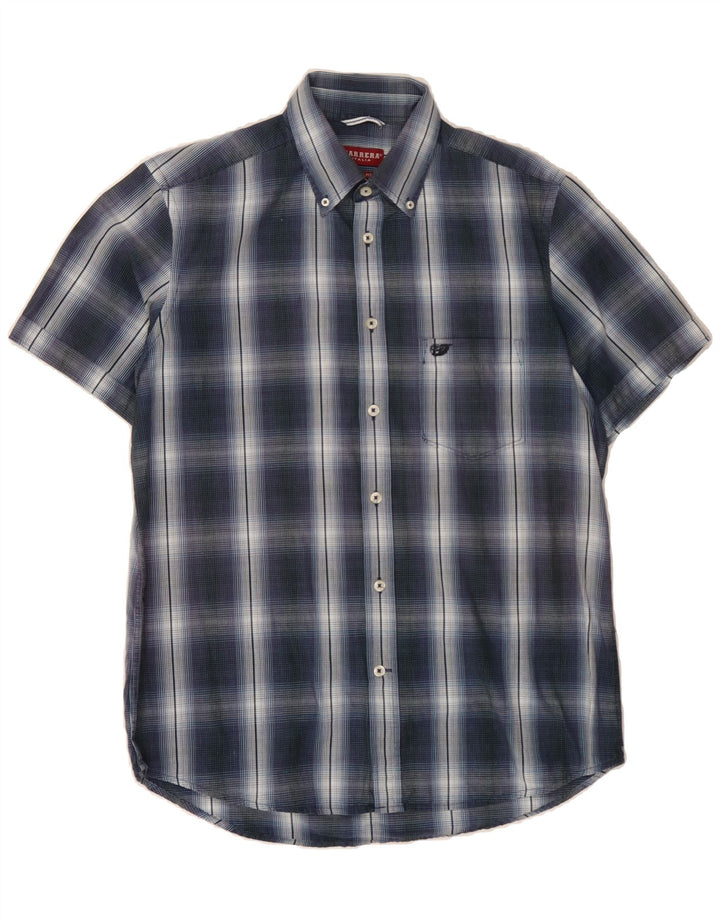 CARRERA Mens Regular Fit Short Sleeve Shirt Medium Navy Blue Check Cotton Vintage Carrera and Second-Hand Carrera from Messina Hembry 