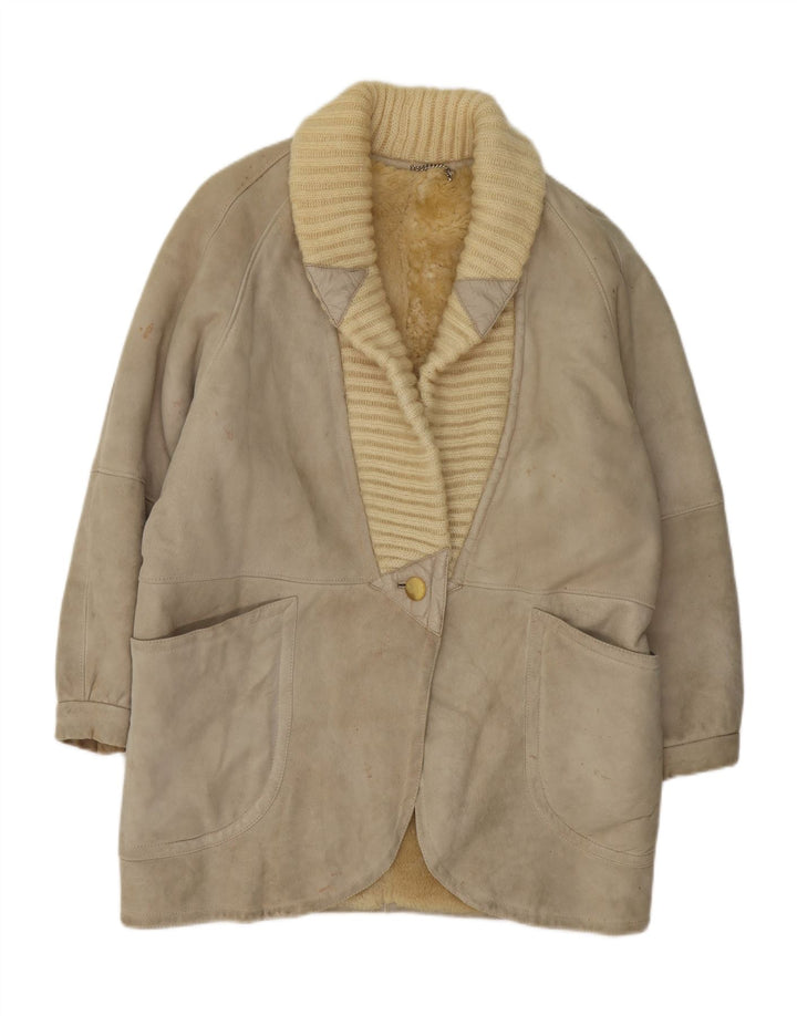 VINTAGE Womens Oversized Shearling Coat UK 18 XL Grey Vintage Vintage and Second-Hand Vintage from Messina Hembry 