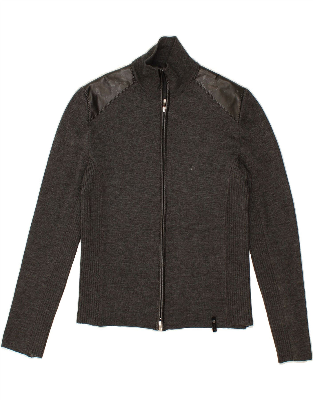 TRUSSARDI Womens Cardigan Sweater UK 12 Medium Grey Wool Vintage Trussardi and Second-Hand Trussardi from Messina Hembry 