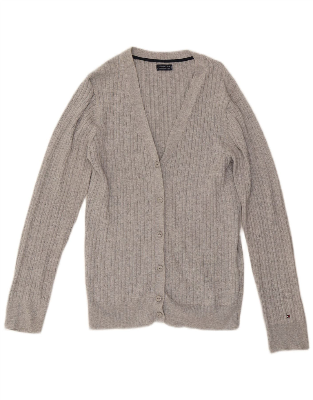 TOMMY HILFIGER Maglione cardigan da donna UK 12 Cotone grigio medio
