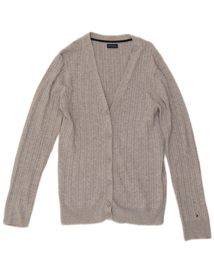 TOMMY HILFIGER Maglione cardigan da donna UK 12 Cotone grigio medio