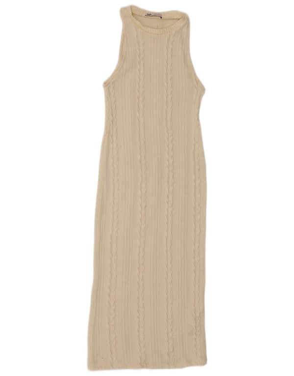 Abito aderente senza maniche da donna Zara UK 10 Small Beige Poliestere