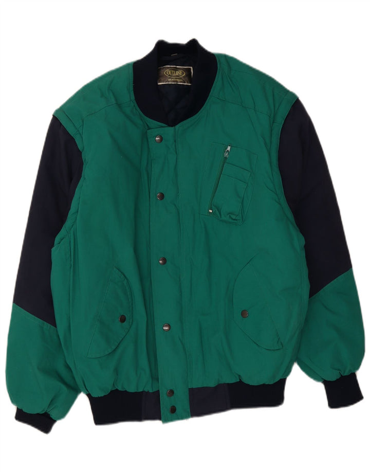 Giacca imbottita da uomo vintage UK 40 grande poliestere color block verde