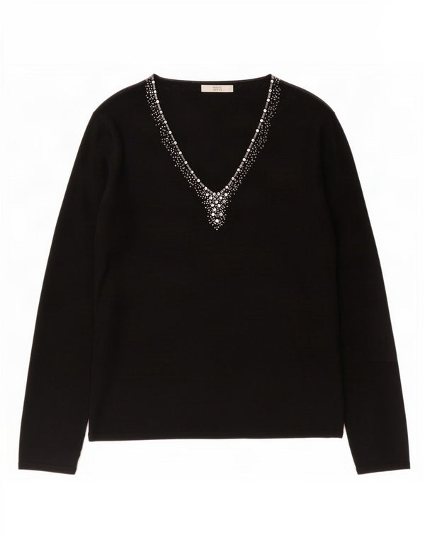Maglione da donna con scollo a V Marks & Spencer UK 16 Large in viscosa nera