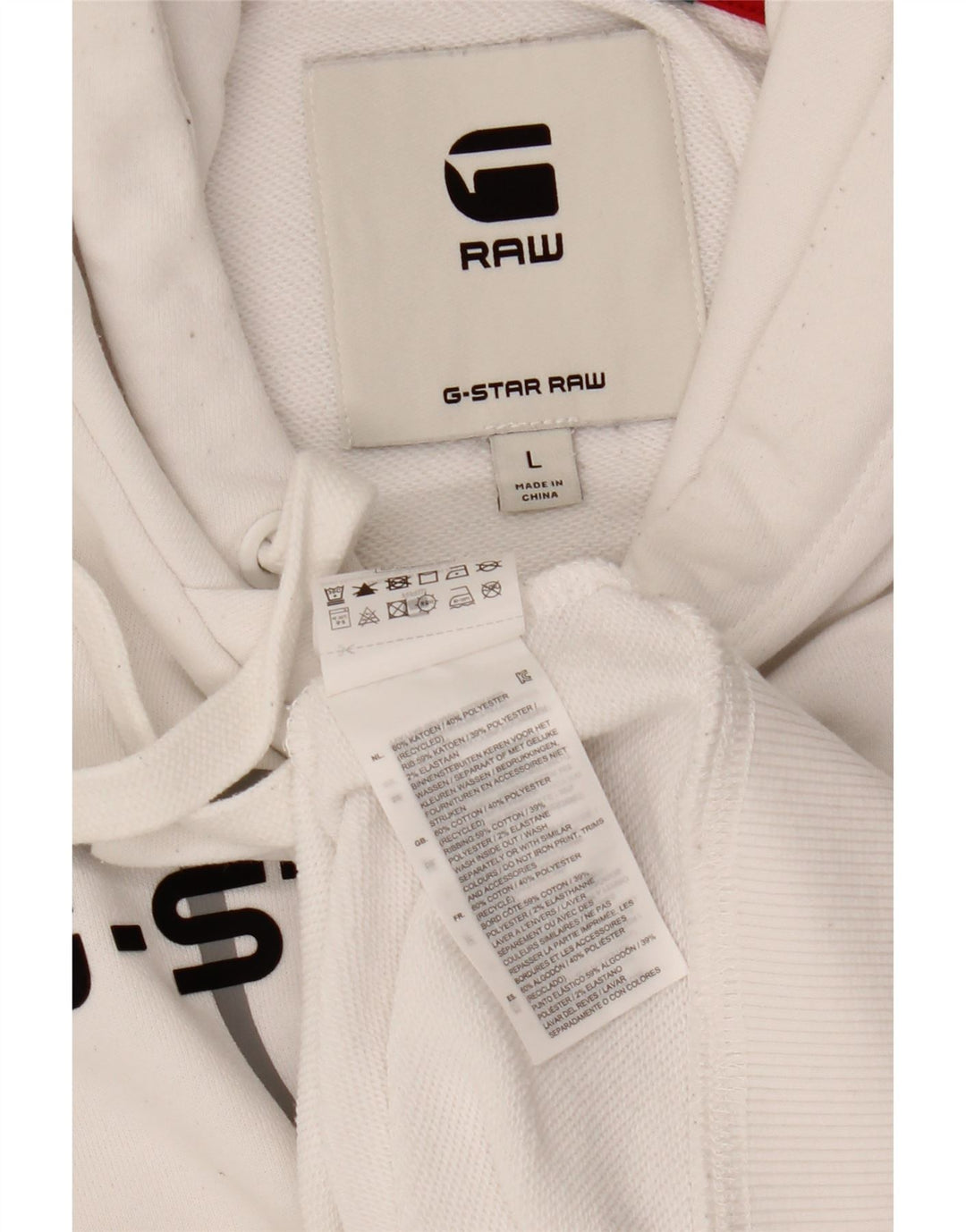 Felpa con cappuccio grafica da uomo G-Star, grande cotone bianco