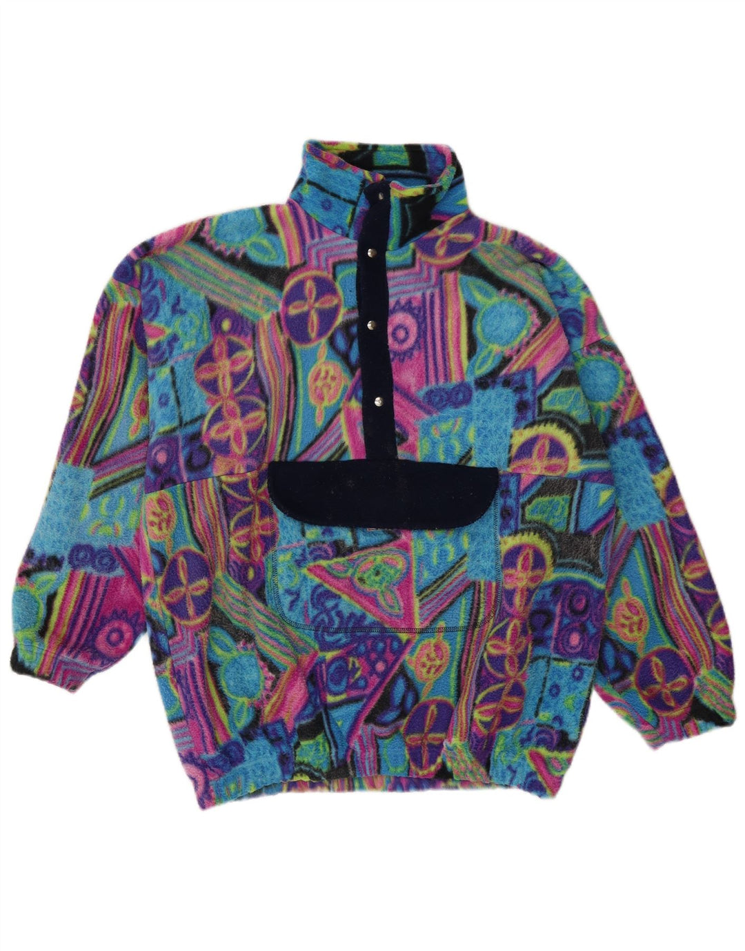 Maglione in pile anorak vintage da uomo grande poliammide geometrica multicolore