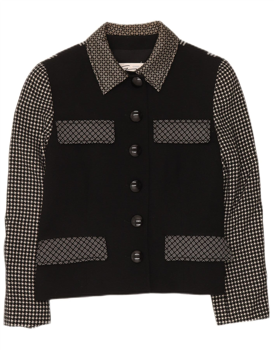 GENNY Giacca Blazer da Donna a 6 Bottoni UK 14 Patchwork Nero Medio