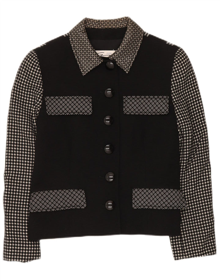 GENNY Giacca Blazer da Donna a 6 Bottoni UK 14 Patchwork Nero Medio