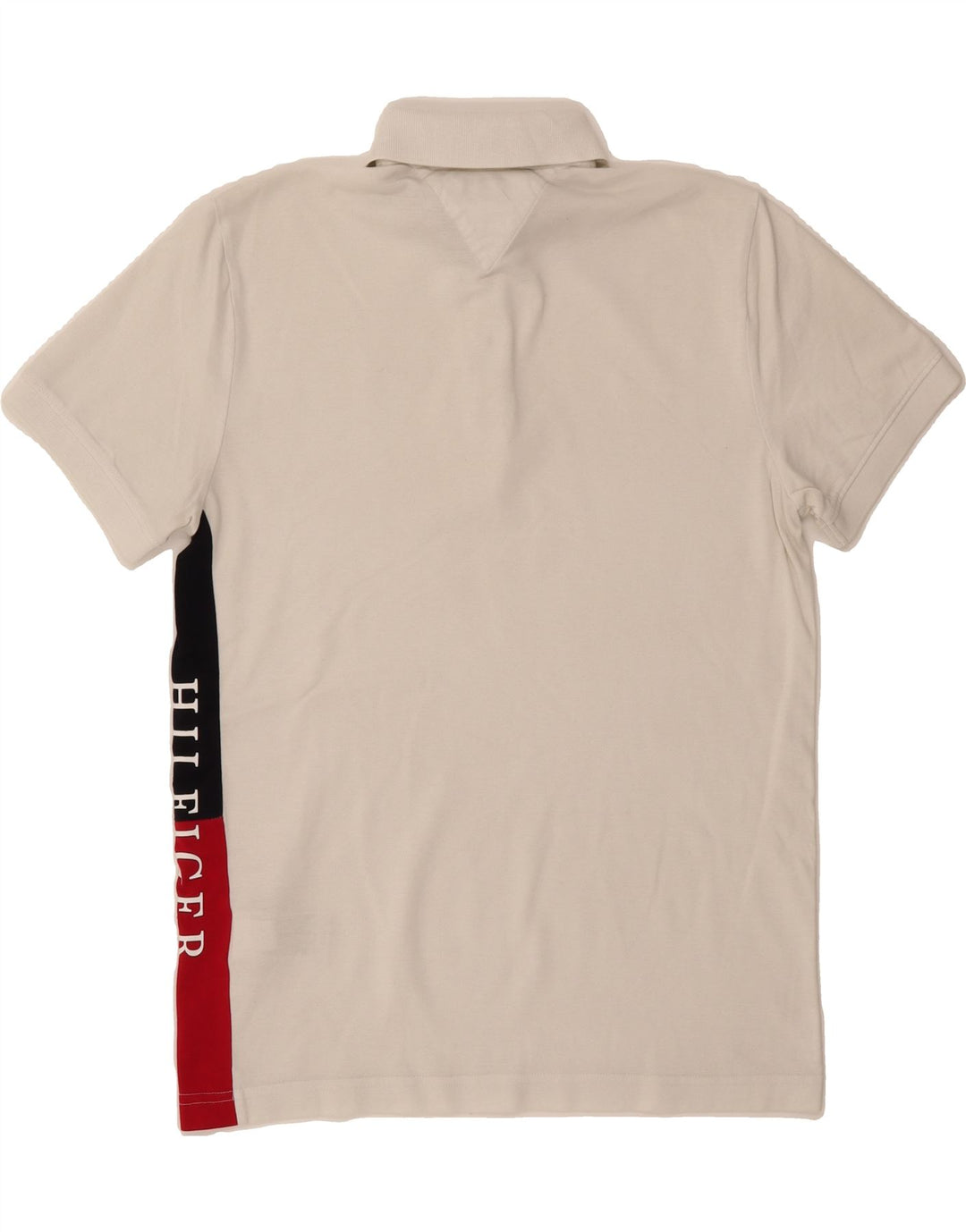 TOMMY HILFIGER Mens Regular Fit Graphic Polo Shirt Small White Colourblock Vintage Tommy Hilfiger and Second-Hand Tommy Hilfiger from Messina Hembry 
