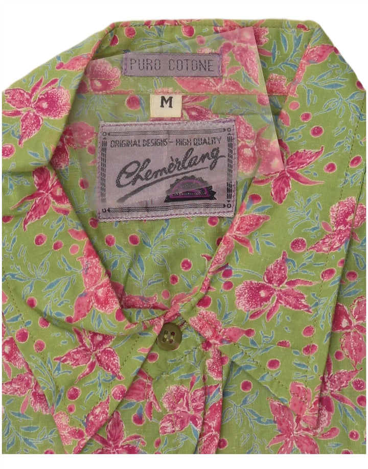 Camicia vintage da uomo a maniche corte in cotone floreale verde medio