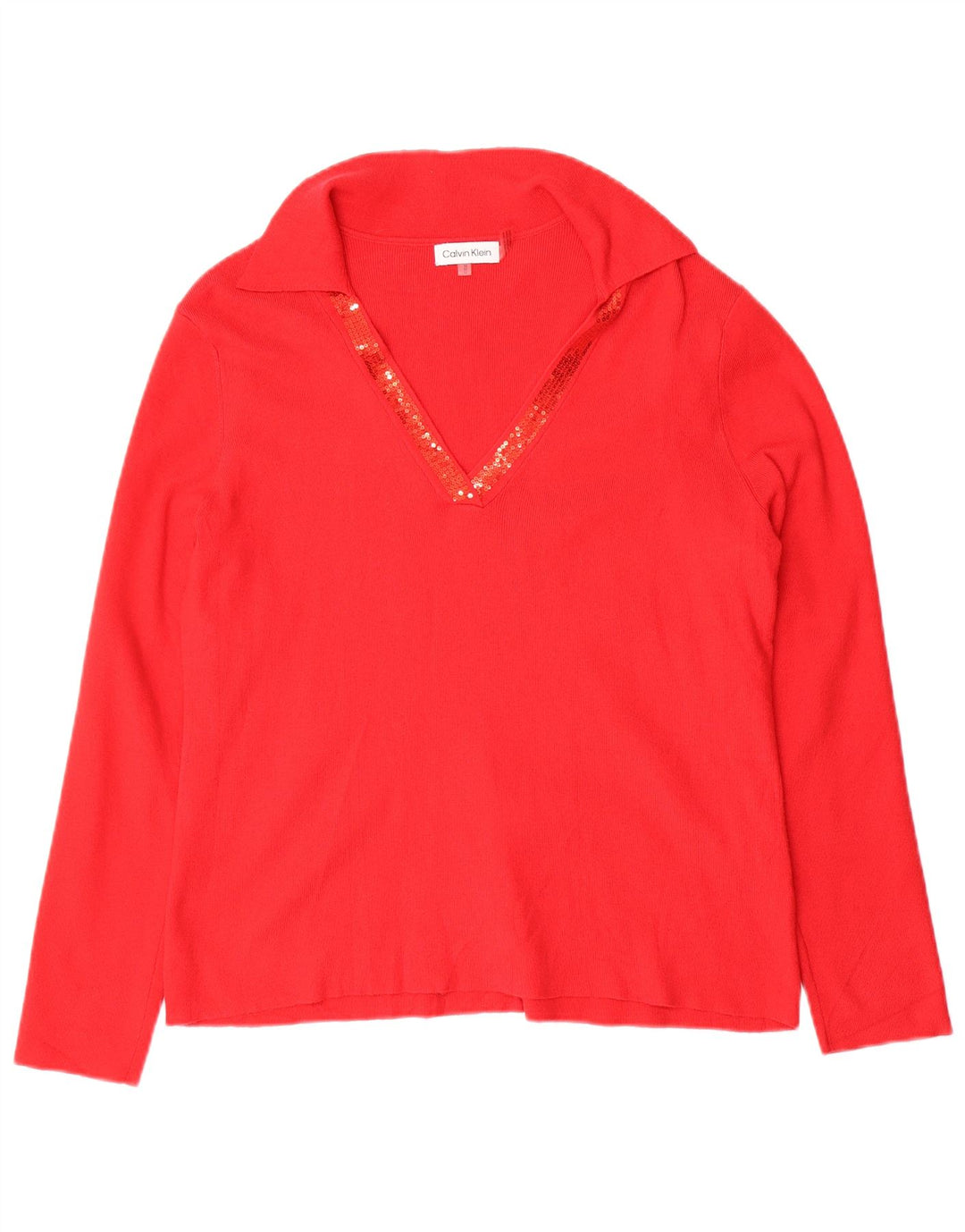 CALVIN KLEIN Maglione da donna con collo alto UK 14 Viscosa rossa media