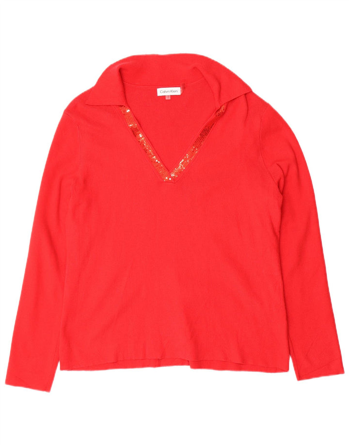 CALVIN KLEIN Maglione da donna con collo alto UK 14 Viscosa rossa media