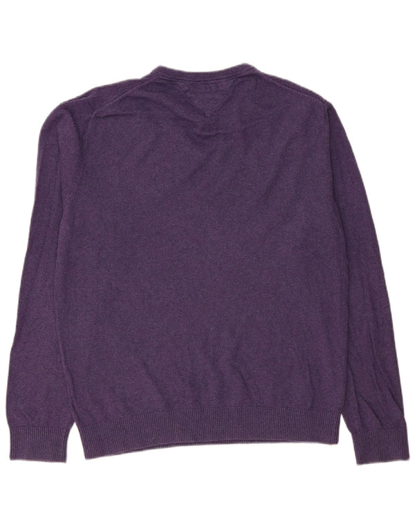 Maglione maglione con scollo a V da uomo Tommy Hilfiger XL cotone viola