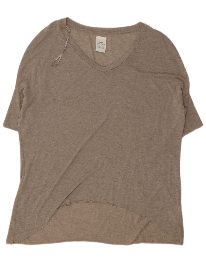 T-shirt oversize da donna Zara UK 10 piccola in poliestere beige
