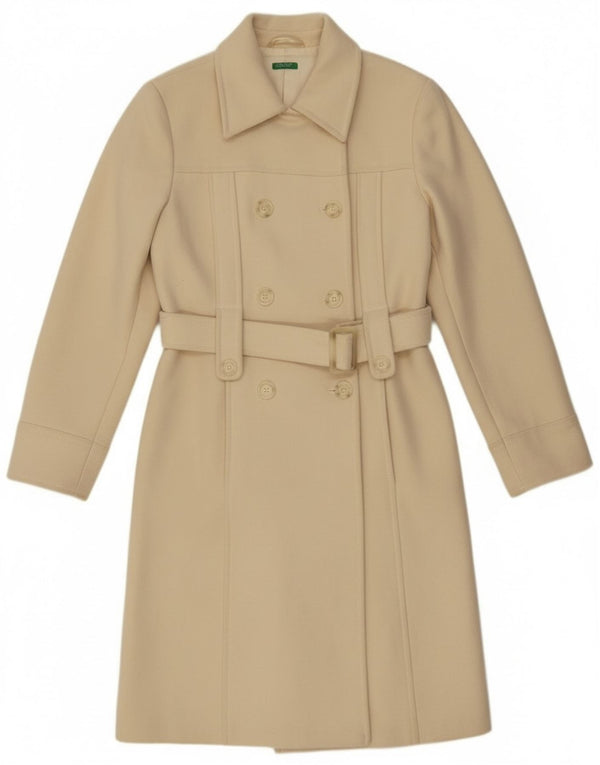 Cappotto Doppio Petto Donna Benetton IT 44 Medio Lana Bianco Sporco