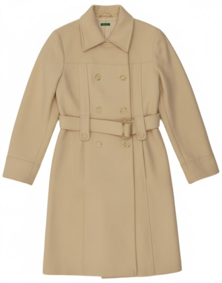 Cappotto Doppio Petto Donna Benetton IT 44 Medio Lana Bianco Sporco