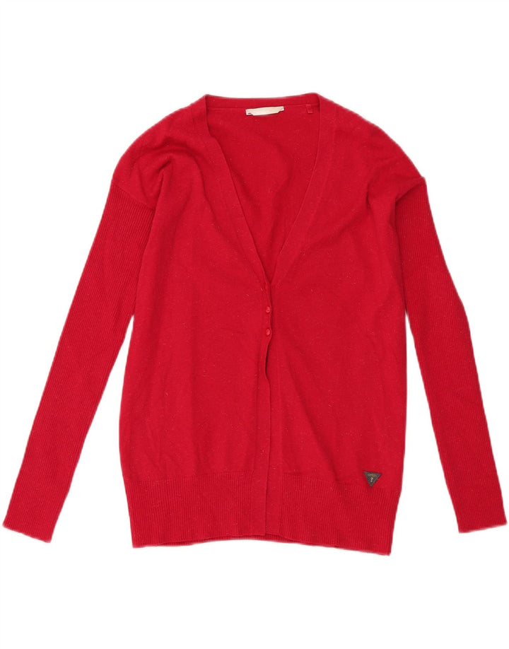 GUESS Womens Cardigan Sweater UK 12 Medium  Red Viscose Vintage Guess and Second-Hand Guess from Messina Hembry 