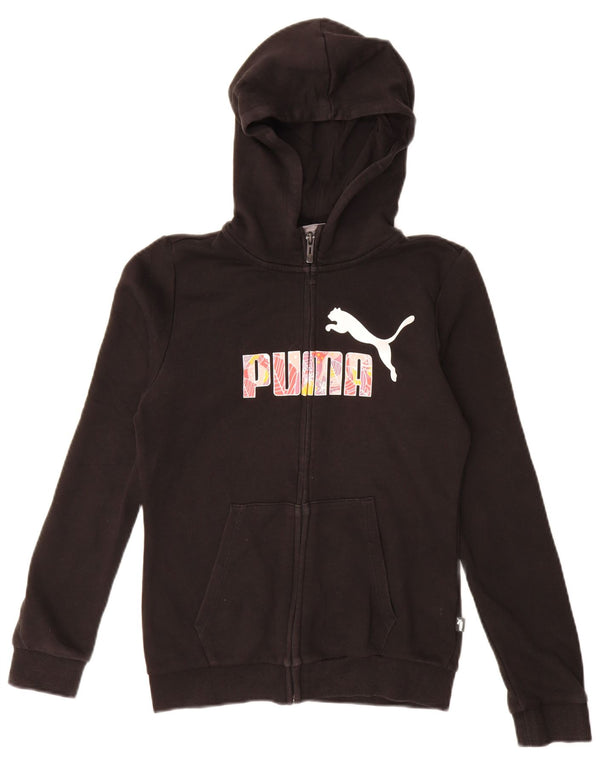 Felpa con cappuccio e zip grafica per ragazze Puma 13-14 anni in cotone nero