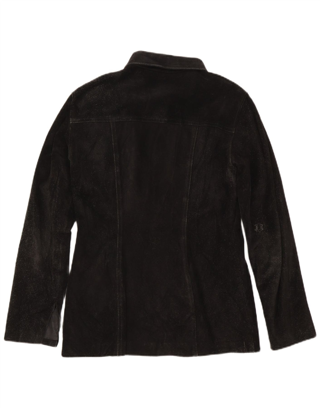 Camicia overshirt da donna vintage in pelle scamosciata IT 46 Large nera