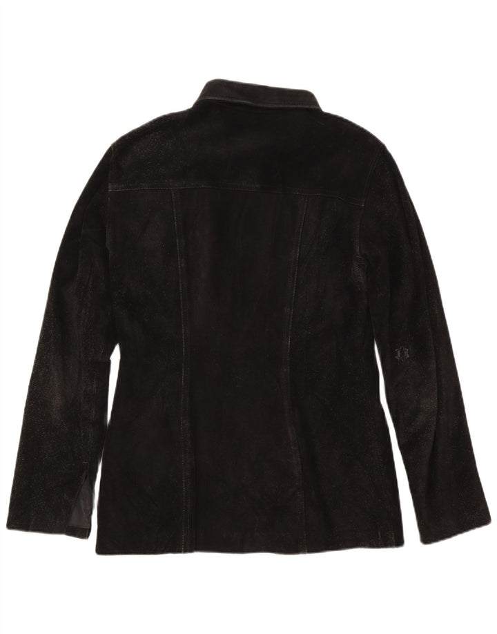 Camicia overshirt da donna vintage in pelle scamosciata IT 46 Large nera