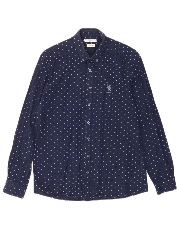 Polo Assn. Camicia da uomo vestibilità regolare in cotone maculato blu navy medio