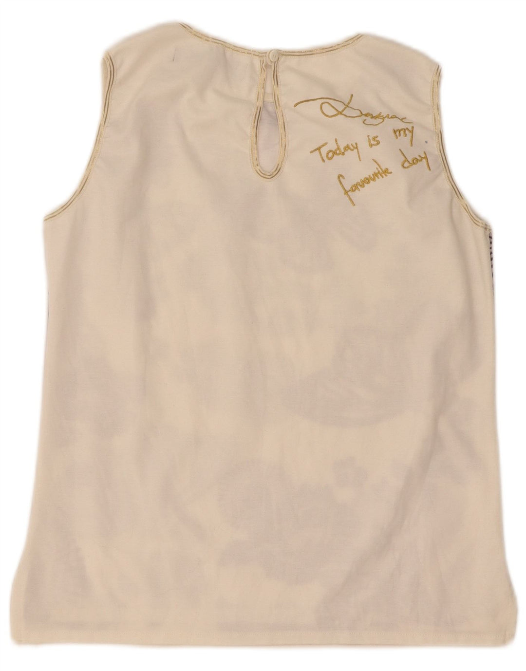 Desigual Camicetta senza maniche grafica da donna Top UK 12 Medium White Floral