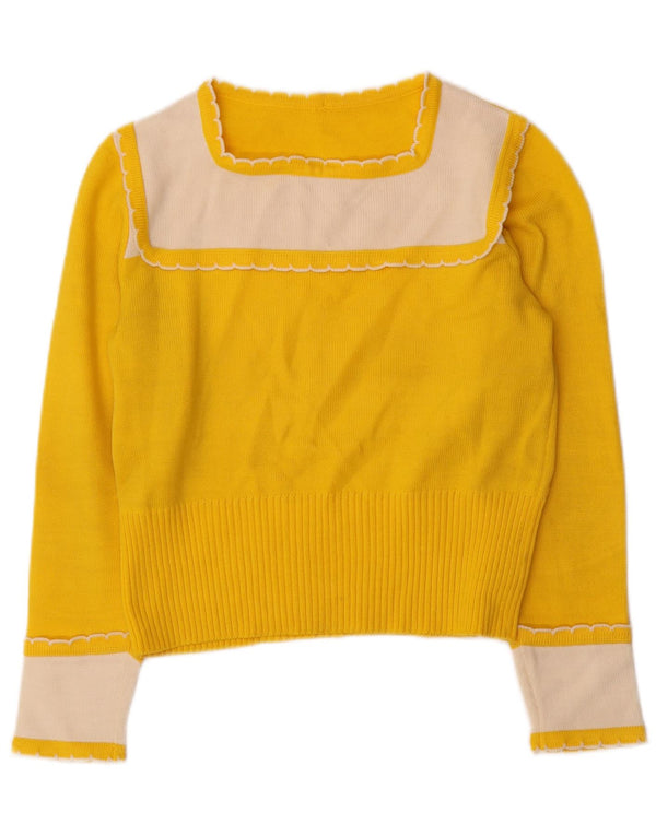 Maglione corto da donna vintage con scollo a barca, UK 10, piccolo color block giallo