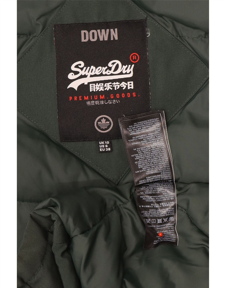 Cappotto imbottito con cappuccio da donna Superdry UK 10 piccolo nylon verde