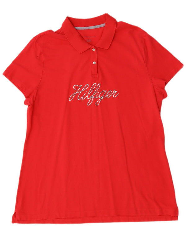 TOMMY HILFIGER Polo grafica da donna UK 20 2XL Cotone rosso
