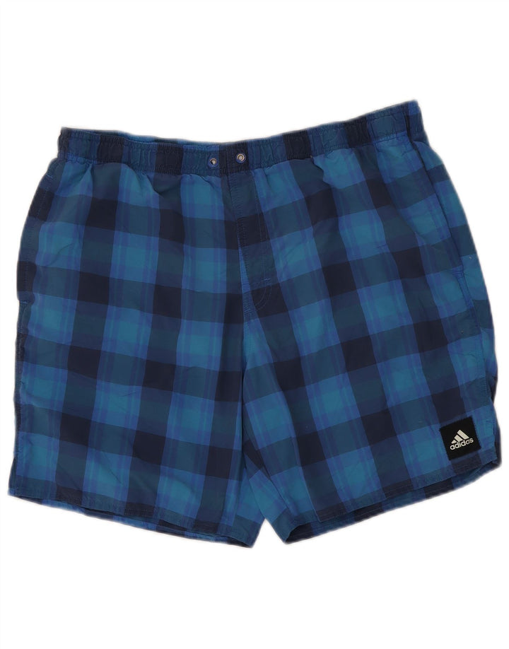 Pantaloncini da bagno da uomo ADIDAS grandi in nylon a quadri blu