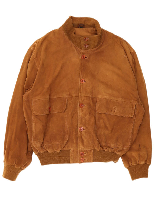 Giubbotto bomber vintage in pelle scamosciata da uomo IT 48 Marrone medio