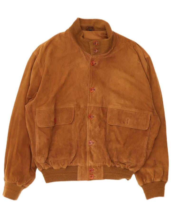 Giubbotto bomber vintage in pelle scamosciata da uomo IT 48 Marrone medio