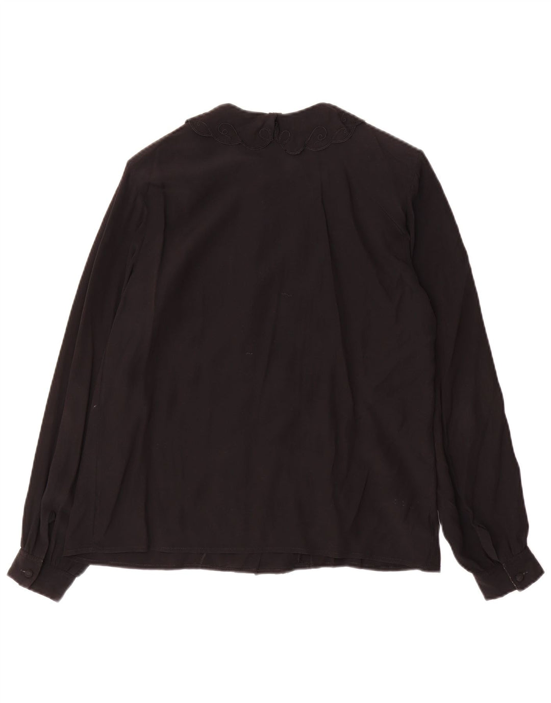 Camicetta camicia vintage da donna UK 12 acetato nero medio