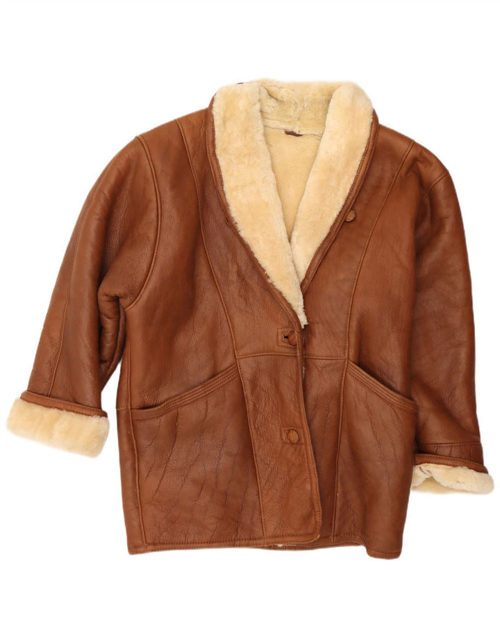 Giubbotto oversize in shearling vintage da donna US 8 in pelle marrone medio