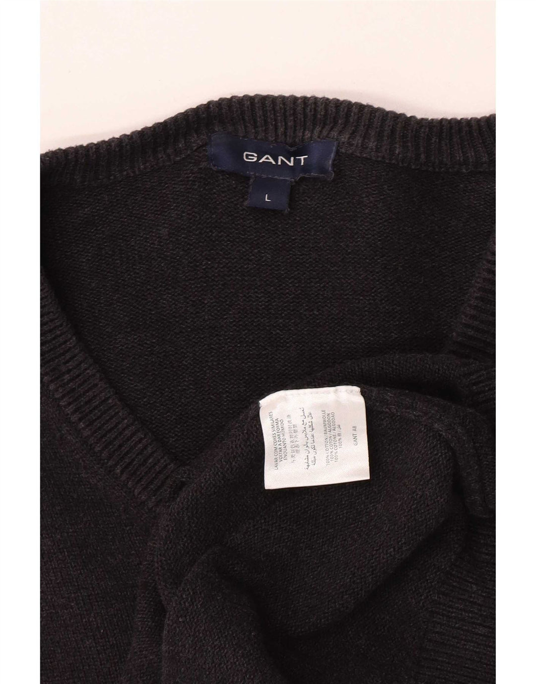 Gant Maglione da uomo con scollo a V grande in cotone grigio