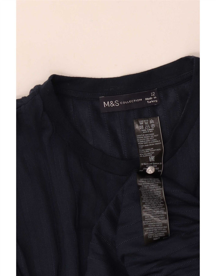 Marks & Spencer Top da donna a maniche lunghe UK 12 Medio Blu Navy Poliestere