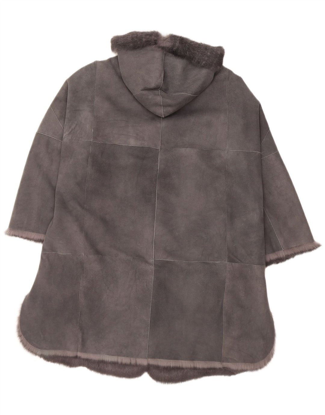 Cappotto in shearling con cappuccio oversize da donna vintage con maniche a 3/4 IT 44 Grigio medio
