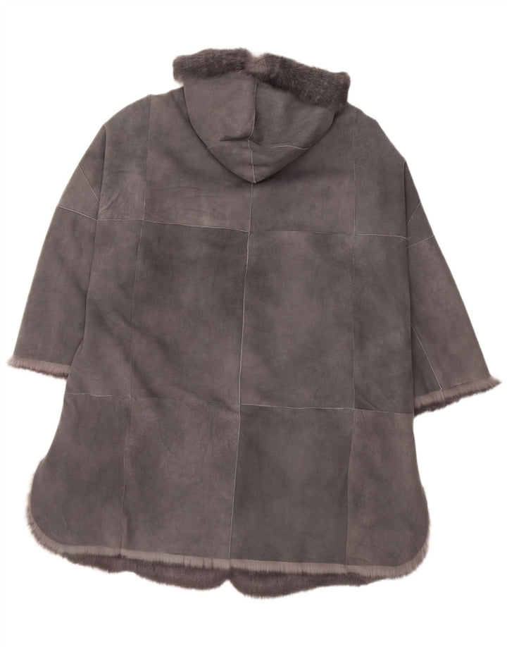 Cappotto in shearling con cappuccio oversize da donna vintage con maniche a 3/4 IT 44 Grigio medio