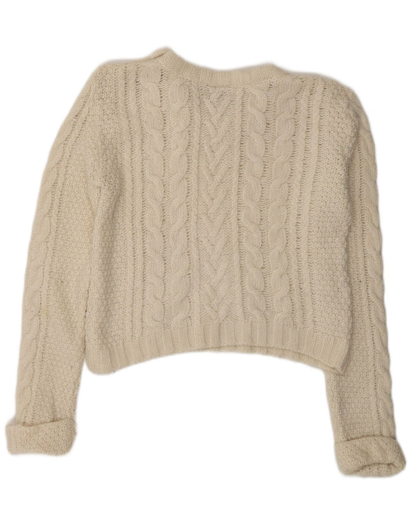 Maglione maglione girocollo corto da donna Topshop UK 10 piccolo bianco sporco