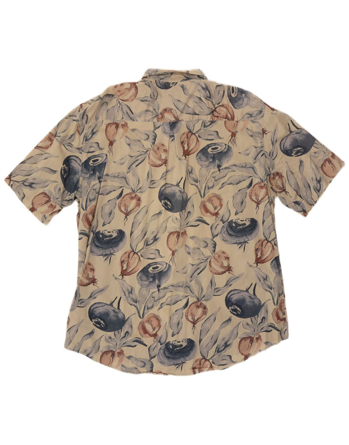 Camicia a maniche corte vintage da uomo con motivo astratto, grande in cotone beige