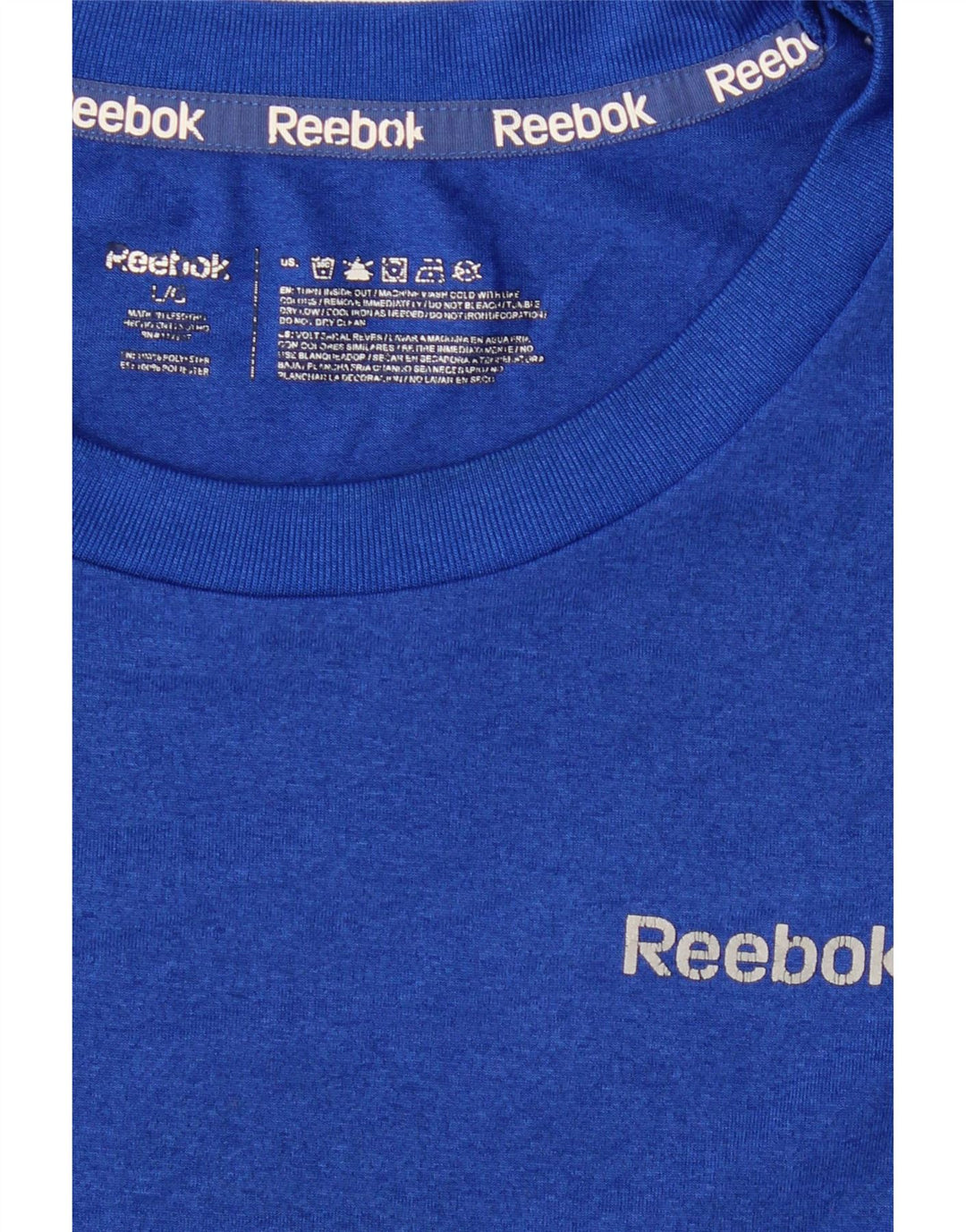 REEBOK Mens T-Shirt Top Large Blue Polyester Vintage Reebok and Second-Hand Reebok from Messina Hembry 