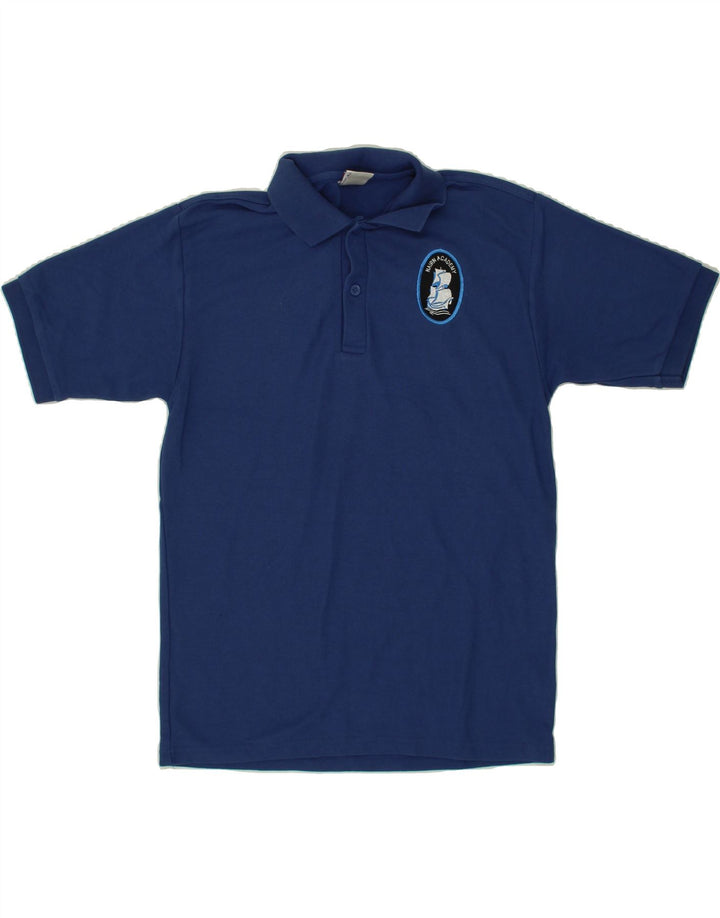 RUSSELL ATHLETIC Mens Graphic Polo Shirt Small Navy Blue Cotton Vintage Russell Athletic and Second-Hand Russell Athletic from Messina Hembry 