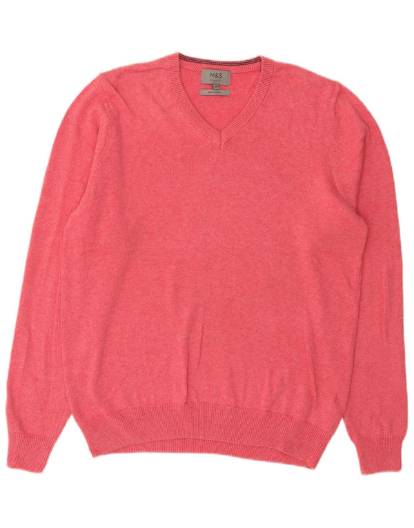 Marks & Spencer Mens V-Neck Jumper Sweater Medium Pink Cotton