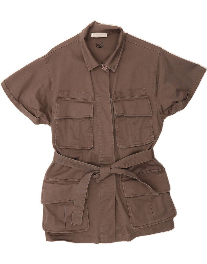 STEFANEL Womens Short Sleeve Utility Jacket UK 6 XS Brown Cotton Vintage Stefanel and Second-Hand Stefanel from Messina Hembry 