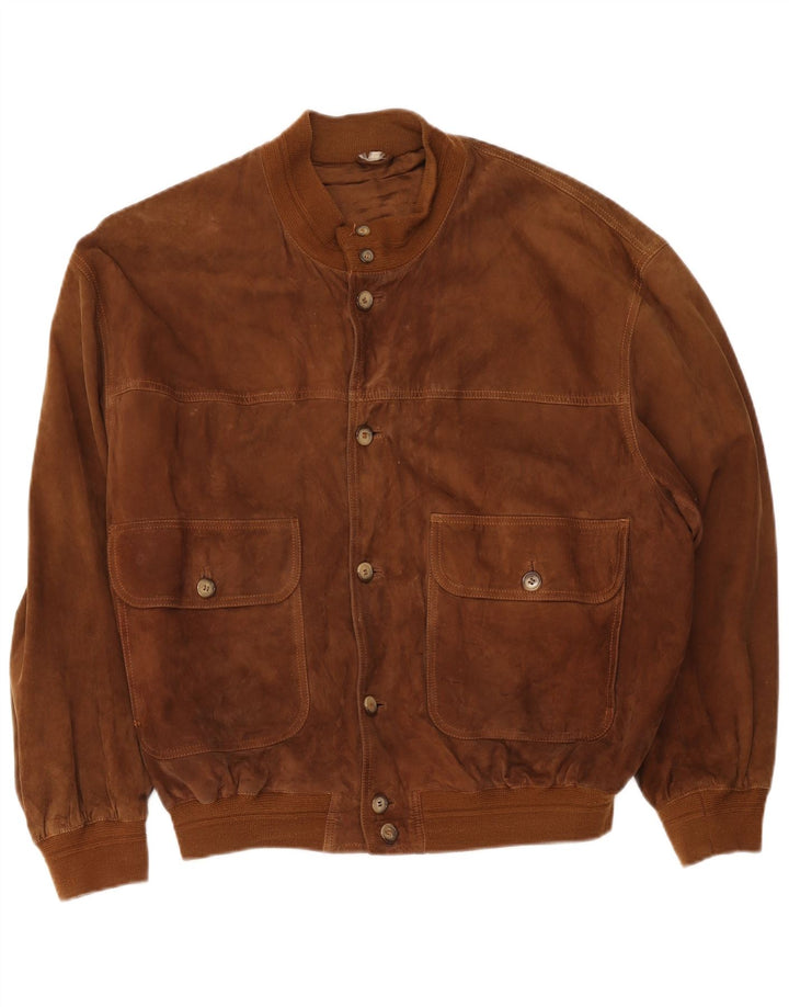 Giubbotto bomber vintage in pelle scamosciata da uomo UK 42 XL Marrone