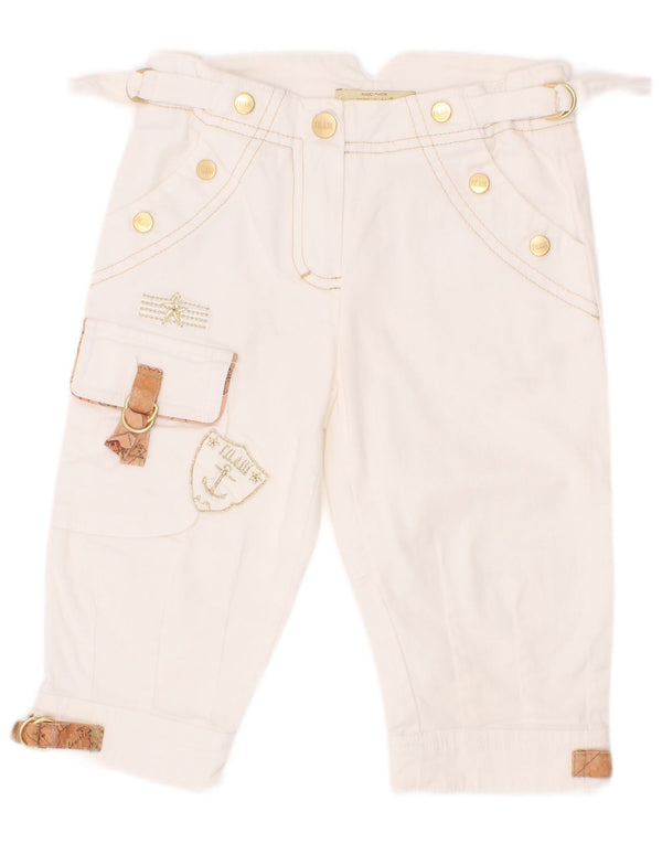 ALVIERO MARTINI Pantaloni Cargo Capri Bambina 3-4 Anni W20 L10 Cotone Bianco