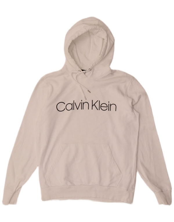 Maglione con cappuccio grafico da uomo Calvin Klein piccolo in cotone bianco
