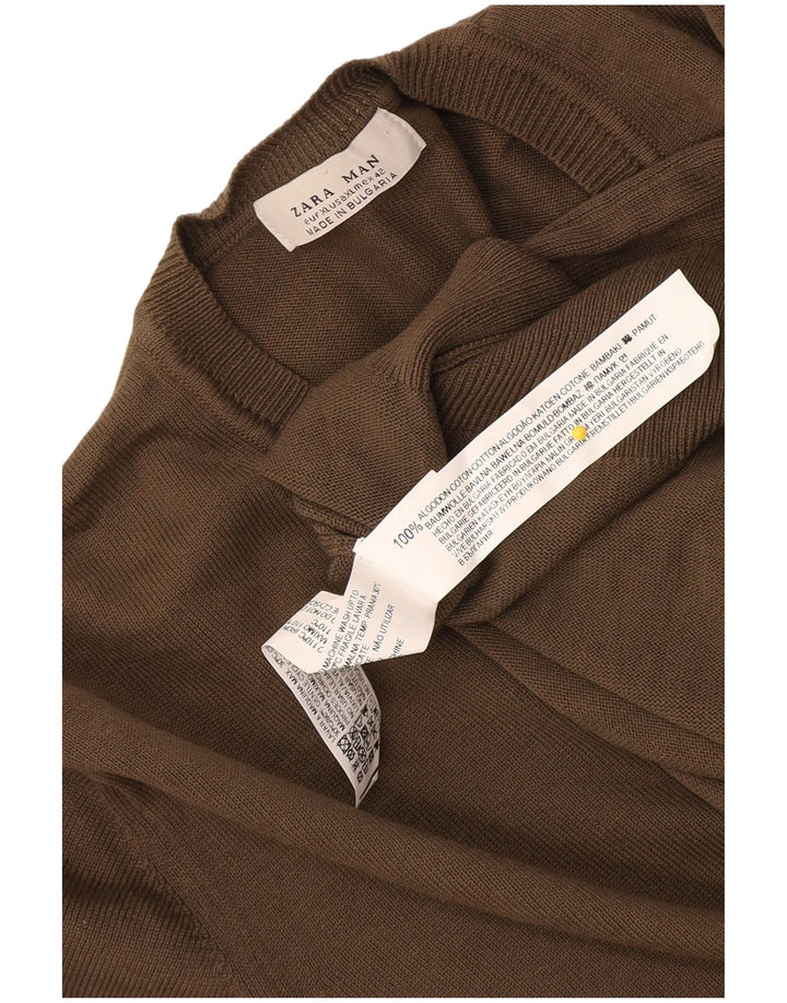 Maglione Zara da uomo con scollo a V XL in cotone kaki