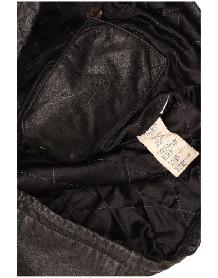 COTTON REPUBLIC Mens Leather Jacket IT 48 Medium Black Leather